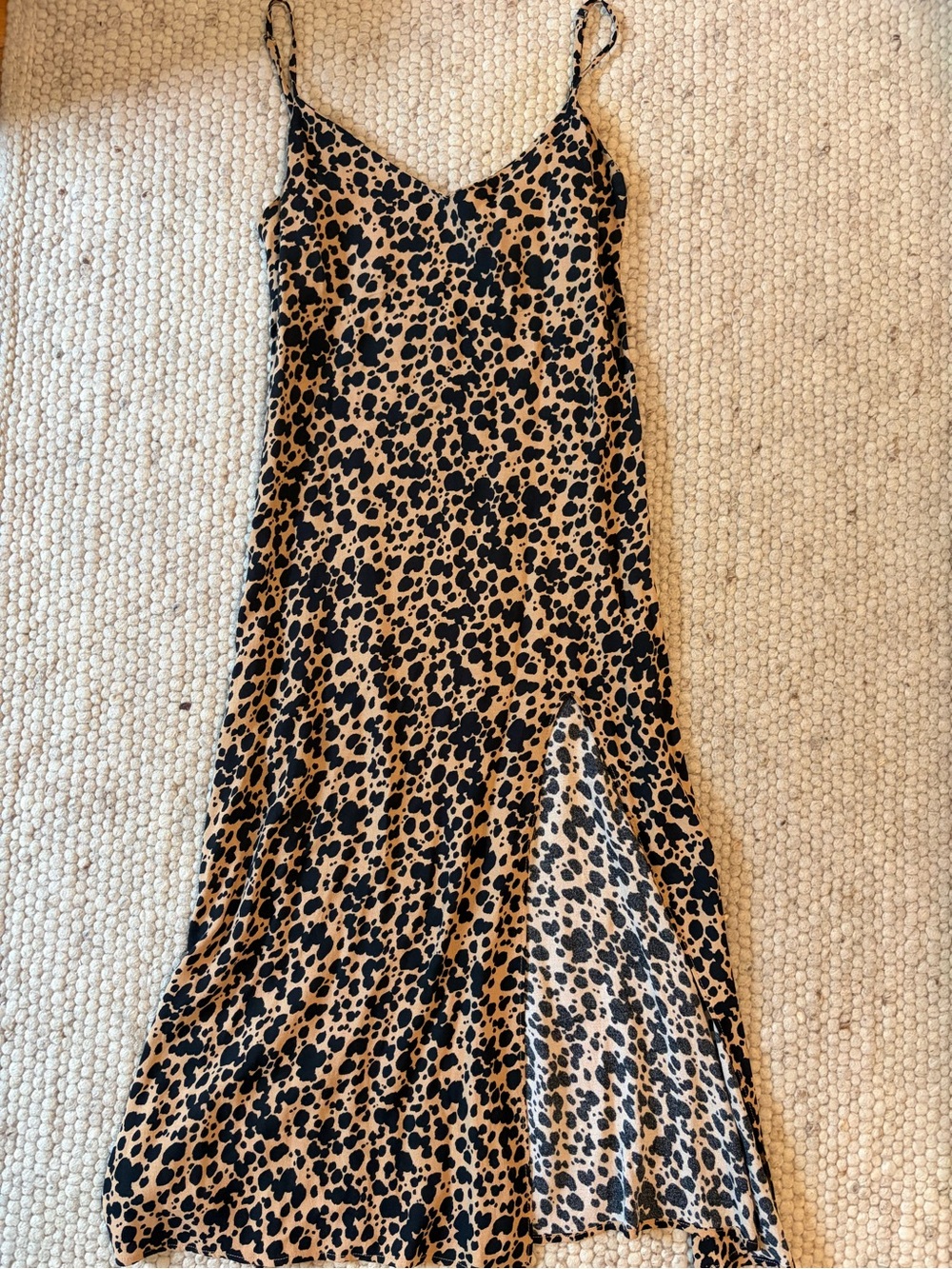Reformation Tan and Black Leopard Print Slip Dress